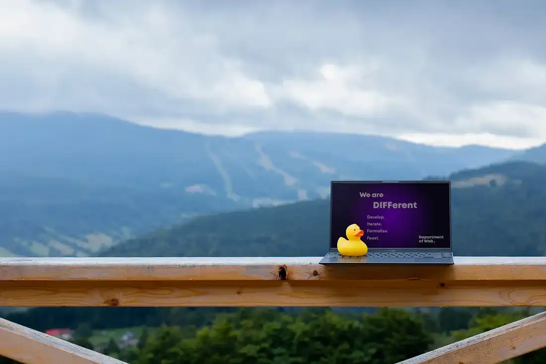 Yellow duck on the laptop